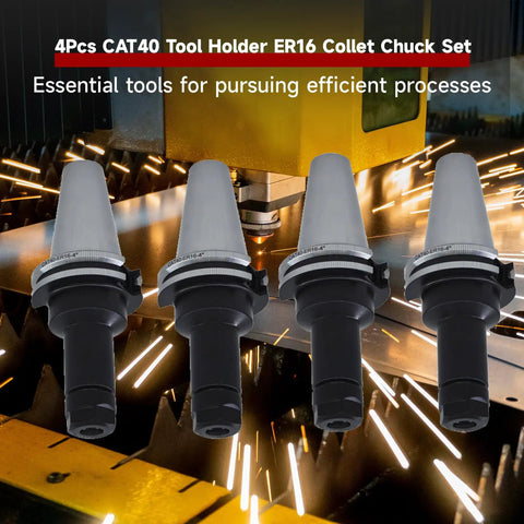 4-piece ER16 collet chuck tool holder set for CNC milling lathes and engraving machines with ground flange and V groove