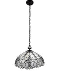 Retro Style Stained Glass Pendant Light With 18 Inch White Shade Two Light Fixture For Living Room Dining Room Kitchen Game Room Or Restaurant Decor LED Compatible 50 Inch Max Height, chain view