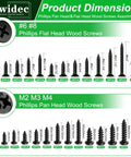 Heavy Duty Wood Screw Set Built To Last And Tough As Nails In Black Carbon Steel With Self Tapping Tips M2 M3 M4 Sizes Phillips Pan Head And Flat Head Rust Resistant Electrophoretic Finish For Harsh Environments.