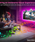 RGB TV Backlight Strip Lights For 45 To 60 Inch TVs, 13.1ft Long, Music Sync, illuminating TV with colorful lights on wall