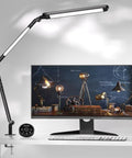 LED Desk Lamp With Clamp Clip On, Sleek Design, Adjustable Brightness, 16 Inch Swivel Head, Eye Care 84 SMD LEDs, on desk