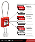 10 Red Keyed-Different Lockout Padlocks With Steel Cable Locks For Safe Lockout Tagout with multilingual danger labels