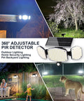 Solar Motion Sensor Outdoor Lights With Stakes For In Ground Or Wall Mount 270 Degree Wide Angle Illumination 208 LED Solar Powered Security Flood Lights IP65 Waterproof No Fuss 2 Pack For Yard Garden Front Porch