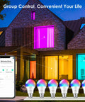 Smart WiFi And Bluetooth Color Changing LED Bulbs With Music Sync, 10W (100W Equivalent), app control and colorful house lighting