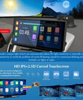 Slick Wireless CarPlay And Android Auto Dash Cam System with 9.3 inch HD IPS touchscreen and light sensor feature displayed