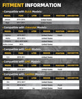 Fitment chart showing model compatibility for Buick, Chevrolet, Saab, GMC, and Cadillac vehicles from 2010 to 2020.
