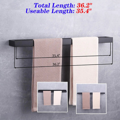 Matte Black 36 Inch Stainless Steel Bathroom Towel Bar Wall Mount Made From SUS 304 For Durable Rust Resistant Performance