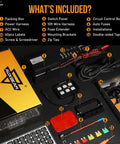 Slick 6 Gang Touch Control Switch Panel With Automatic Dimmable LED Backlight And Built In Relay System For Car Truck Jeep SUV Boat UTV Wiring Hella Smooth Upgrade Your Ride Today, components laid out in packing.