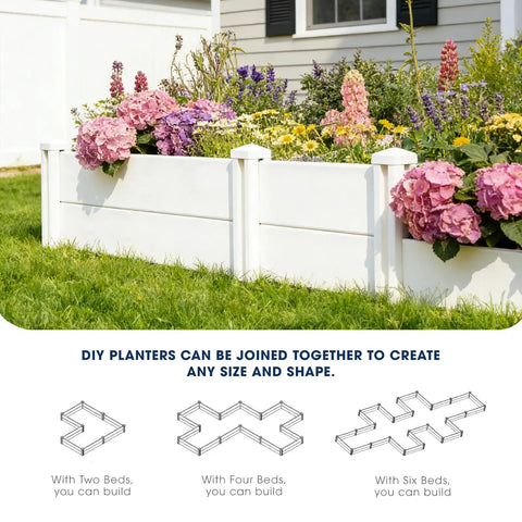Vinyl Raised Garden Bed 4x4x1 Ft Open Bottom Planter For Above Ground Gardens with flowers outdoors