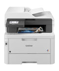 Front view of MFC-L3780CDW Wireless Color All In One Printer With Laser Quality Output One Pass Duplex Copy And Scan Built In Fax Alexa Compatible Includes Two Month Refresh Trial Perfect For Small Businesses showing paper output and control panel