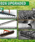 Comparison of new and old all in one 3 in 1 thatch rake for lawn care with 15 inch width adjustable 40 to 70 inch handle.