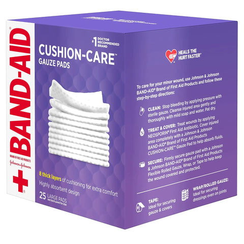 Absorbent Cushion Care Sterile Square Gauze Pads For First Aid Non Adhesive Wound Dressing 4 By 4 Inches Large 25 Count box