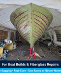 Marine Epoxy Fairing Compound Two Part Filler For Fiberglass Wood Aluminum And Steel Two Pint Kit on boat hull.