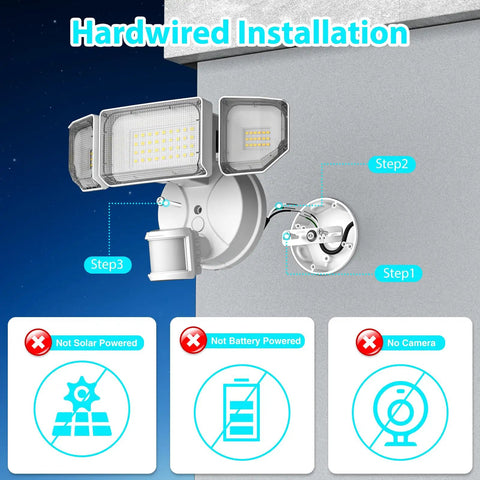 Hella Bright Kick Ass Outdoor Motion Sensor Flood Light 85W 8500 Lumens LED Security Spotlight With Dusk To Dawn Detection And IP65 Weatherproof Triple Head Design For Garage Yard Porch