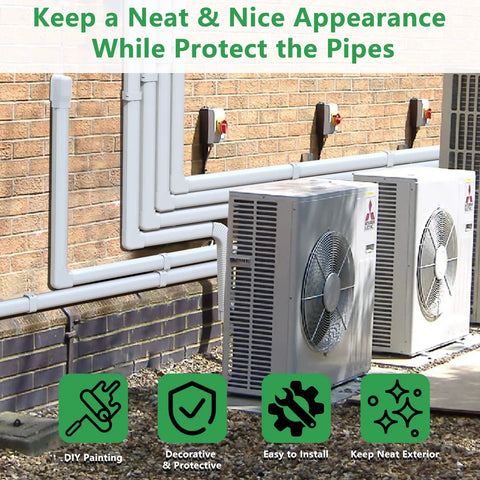 3in 25ft Decorative PVC Line Set Cover Kit For Ductless Mini Split Central AC And Heat Pump Systems on brick wall view