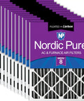 Odor Busting MERV 8 Pleated Air Filters With Carbon For Furnace, 14x20x2 Nominal Size, 12 Pack, front view of packaging
