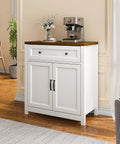Farmhouse Kitchen Storage Cabinet With Adjustable Shelves And A Big Ol Drawer Barn Door Sideboard Buffet Freestanding 30W X 15.6D X 33.3H For Kitchen Living Room Or Entryway displayed in a living room setting with a coffee machine on top.
