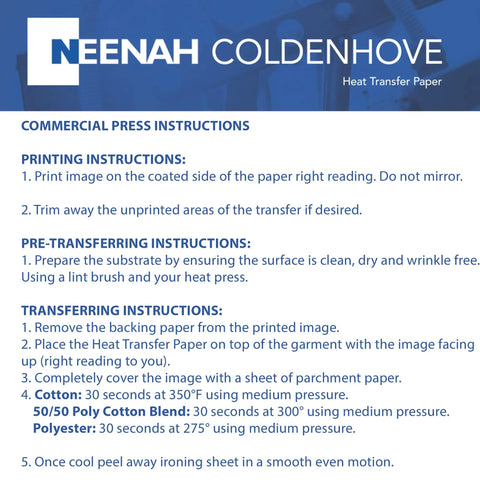 3G Jet Opaque Heat Transfer Paper For Dark And White Fabrics instructions and details on commercial press use.