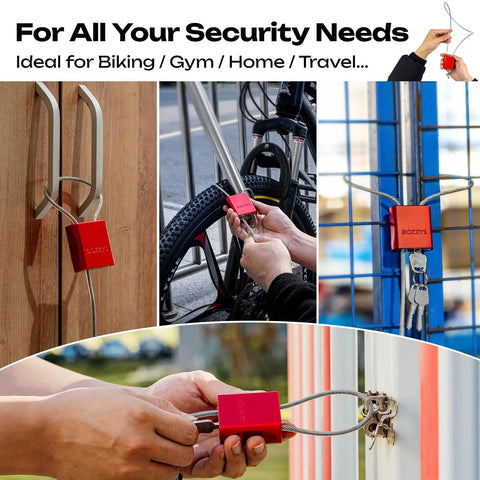 Adjustable Steel Cable Padlock With 3 Keys, 3.28 Feet Long, Weatherproof Aluminum Lock in various outdoor settings