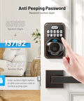 User entering code on Smart Fingerprint Door Lock With Keypad And Dual Handles, No Keys Needed, Keyless Entry, Auto Lock.
