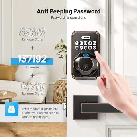 User entering code on Smart Fingerprint Door Lock With Keypad And Dual Handles, No Keys Needed, Keyless Entry, Auto Lock.