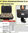 Beefy Non Sparking Aluminum Bronze 27 Piece Tool Set With Three Quarter Inch Drive Sockets in open protective case held by person