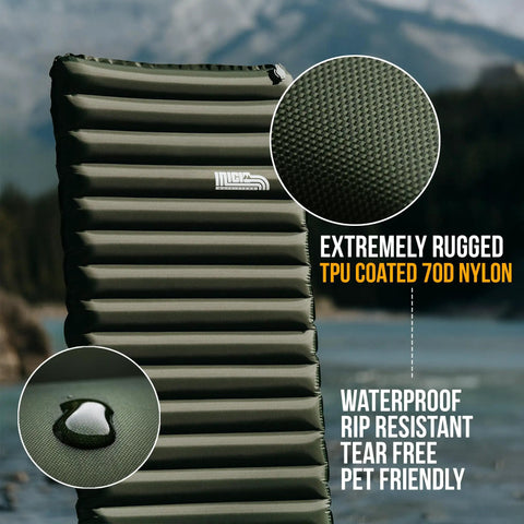 Ultralight Camping Sleeping Pad For Backpacking Rugged Inflatable Mattress with TPU Coated 70D Nylon