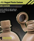 Durable 1 Qt canteen water bottle with leak-resistant cap, secure closure, rugged polyethylene, olive drab, made in USA