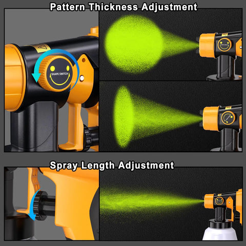 Heavy Duty Cordless Paint Sprayer With Variable Spray Settings And Four Copper Tips for precise pattern thickness and spray length adjustment.