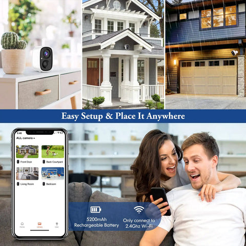 Collage of Solar Wireless Outdoor Security Camera 1080P Night Vision With 2.4GHz WiFi Motion Detection IP65 Waterproof setup steps