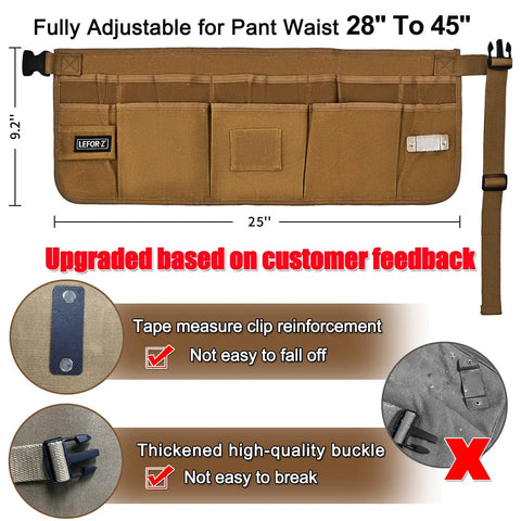 Heavy Duty Waxed Canvas Tool Apron With 13 Pockets And Nail Apron, Woodworking Belt For Pros And DIYers, Adjustable From 28 To 45 Inches