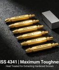 6 Piece Damaged Screw Extractor Set With HSS Drill Bits for extracting stripped, broken, frozen, and rusted screws.