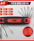 Two Pack Folding Hex Key Set 17 Piece Allen Wrenches With Metric And SAE Sizes showing 9 SAE hex keys sizes.
