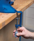 Heavy Duty Steel Pocket Hole Jig Clamp For Woodshop Workbench Compatible With 500 And 700 Series Models securing to a workbench.