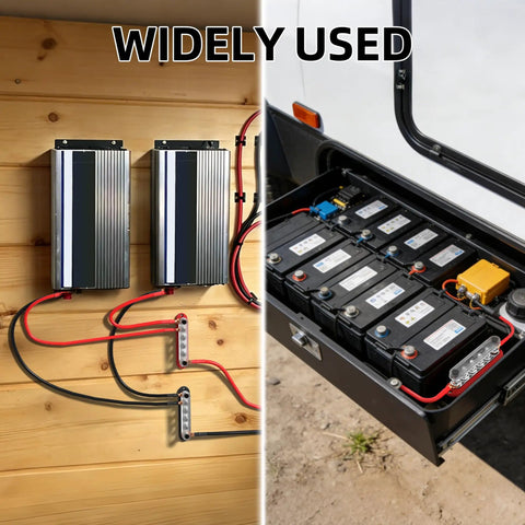 Badass Heavy Duty 300A 12V Bus Bar Power Distribution Block For Marine Boat Solar RV Featuring Six Sturdy Studs Nickel Plated Copper Core mounted.