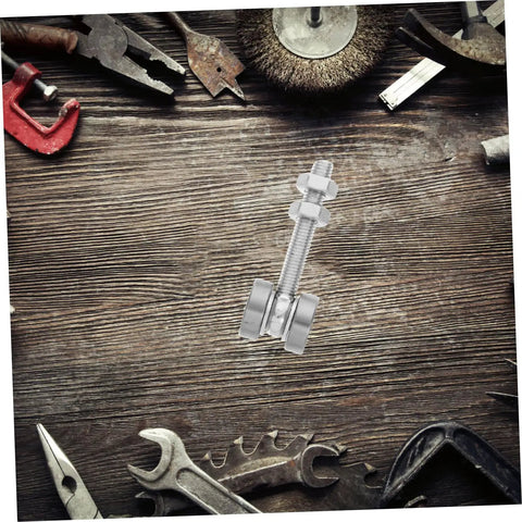 Heavy Duty Stainless Steel Sliding Door Pulley With Double Bearing Track Roller on a wooden workbench among tools.