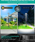 LED Post Top Light 60W 48W 36W Adjustable Outdoor Pole Light with Photocell IP65 Fixture showing day-night auto mode
