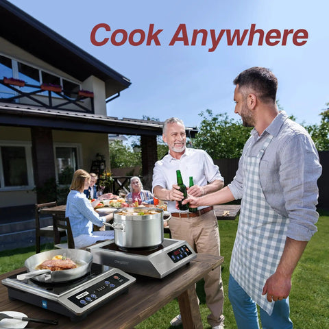 Induction Cooktop Pro Portable Workhorse Burner With 8 Inch Heating Coil Premium Stainless Steel Countertop Hot Plate outdoors