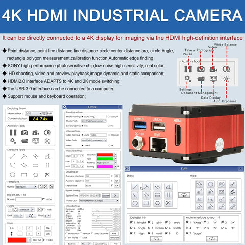 Bright And Dark Field Electron Metallographic Microscope With 4K HD Imaging Depth Fusion And Pro Grade Measurement Support HDMI LAN USB 3.0 Outputs Dual USB Ports For Mouse And PC Connectivity, 4K HDMI industrial camera