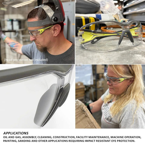 Premium Lightweight Frameless Safety Glasses with Killer Antifog Lens, green gray wraparound for construction work.