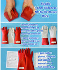 12kV Electrical Gloves Size 10 Thick 1.8mm Rubber Insulated Safety Gear for Electricians Red Waterproof Lineman High Voltage