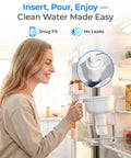 C06 Replacement Filter For Brita And Mavea Pitchers And Dispensers, NSF Certified Water Filter Reduces Chlorine Taste And Odor, Lead Free, Fits Brita Classic OB03 And Mavea 107007 35557, 6 Pack shown in use by woman.