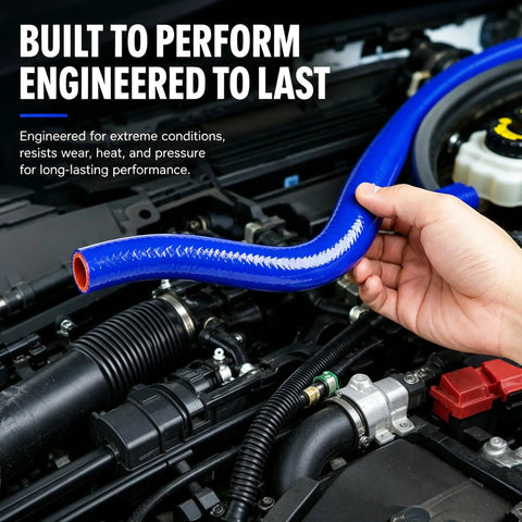 Heavy Duty 5/8 Inch Silicone Heater Hose 16 Foot Long High Temp Reinforced Radiator Line being installed in engine compartment.