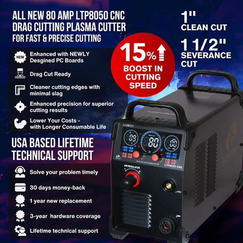Front view of Apex 80 Amp Beast Blowback CNC Plasma Cutter With THC ARC OK, Drag Cut Ready, 1 Inch Clean Cut, LED display, air filter