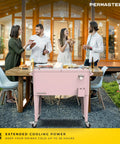 80 Quart Classic Retro Outdoor Patio Cooler On Wheels With Handles Pink Perfect For Parties Keeps Drinks Cold All Summer Long Bar Cart Style Beverage Cooler For Outdoor Gatherings