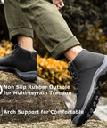 Go-To Water Resistant Lightweight Hiking Boots For Men mid ankle black boots shown in outdoor setting with anti slip traction