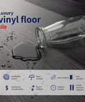 Peel And Stick Vinyl Floor Tiles Wood Plank Look Black Finish with spilt water showing waterproof feature