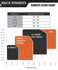 Harness sizing chart showing sizes from X-Small to 3XL for Warthog MAXX Side D-Ring Fall Protection Safety Harness