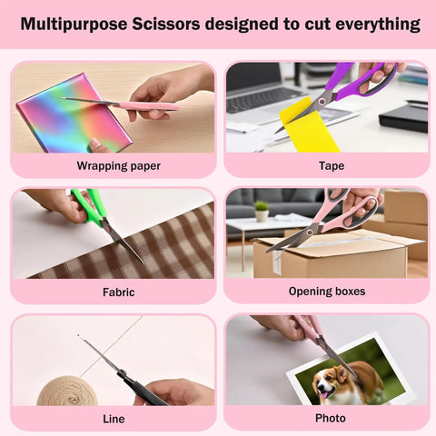 6 Pack 8 Inch Multipurpose Comfort Grip Scissors Set With Colorful Handles Ergonomic Sharp Blades cutting various materials