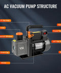 4.5 CFM Vacuum Pump And Gauge Kit Pro-Grade For DIY Mini Split HVAC Auto Systems With Leak Detector, Includes Four Hoses, Two R134a Can Taps, R134a R22 R410a Compatible, Upgraded Tri-Fold Storage Case And Four Adapters. AC vacuum pump with 1/4 and 3/8 gas inlet, oil window, drain cap, handle, switch